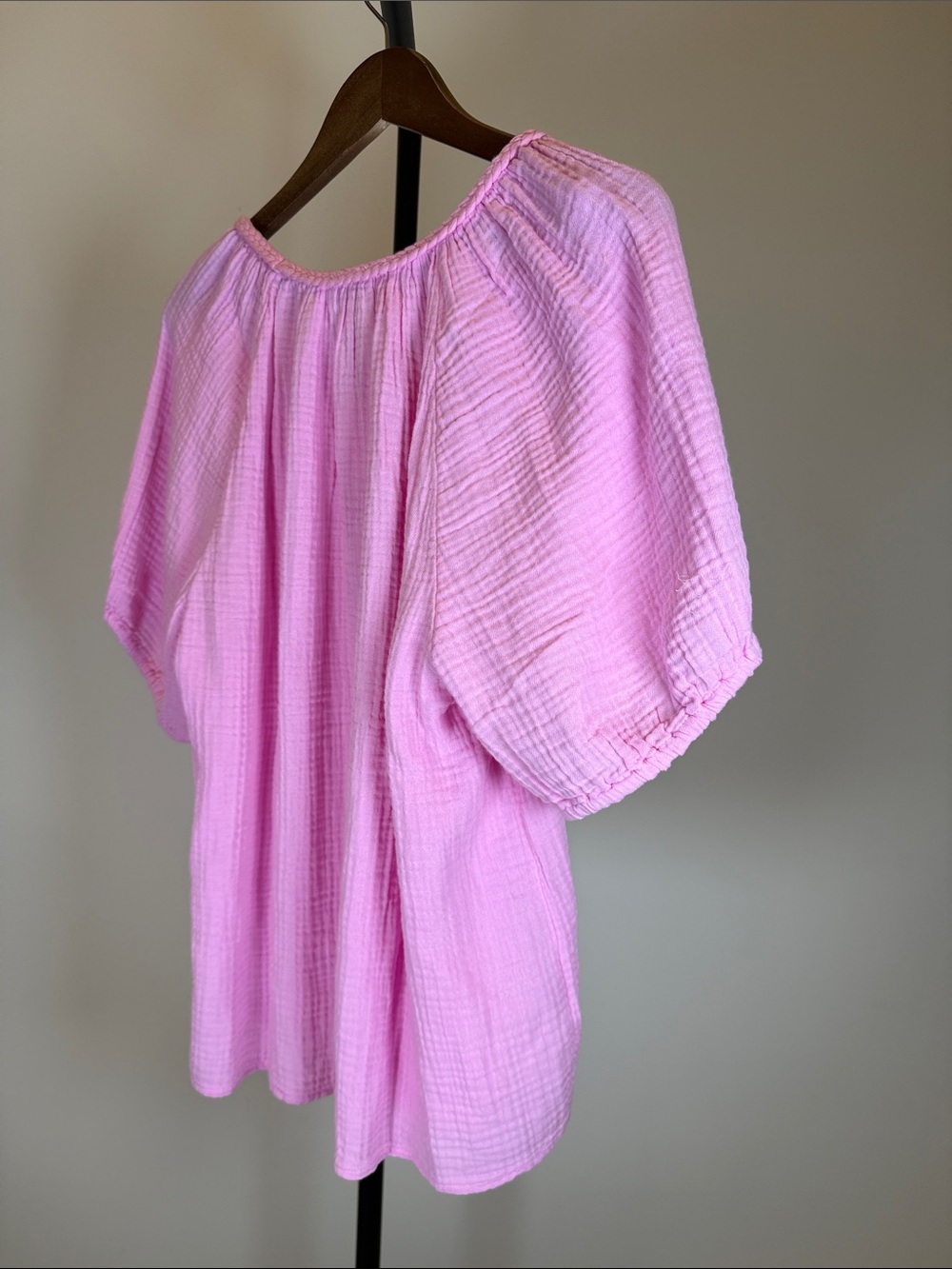 J. Crew Factory Pink Cotton Gauze Puff Sleeve Braided Neck Top | Size XL - Picture 8 of 8